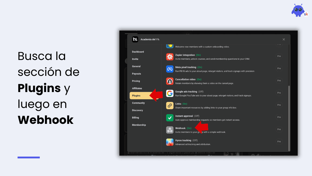 Copiar Webhook de Invitación
