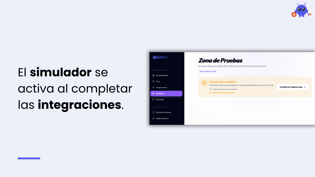 Proceso de simulación en ExitBot