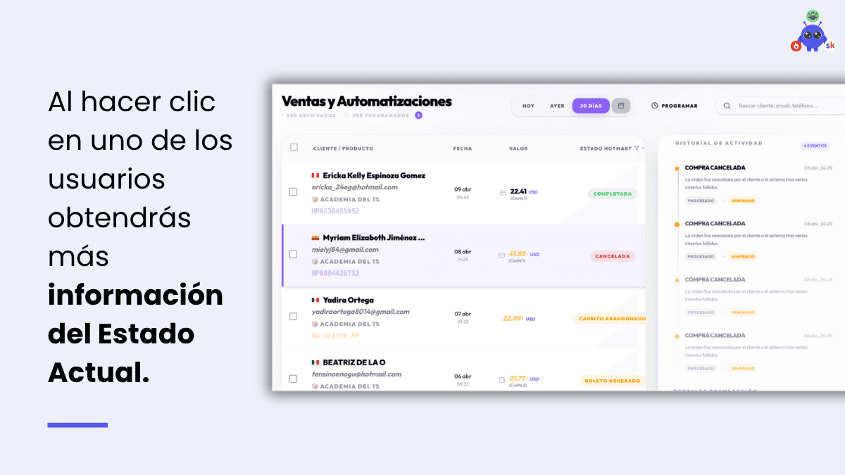 Acceso directo al contacto del cliente para retención Detalle de cliente y botón de WhatsApp